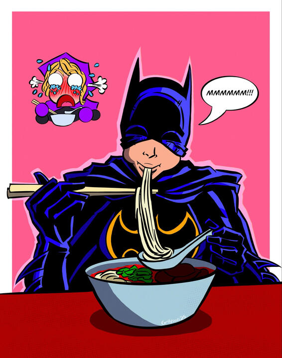 Batgirl eating Bún bò Huế